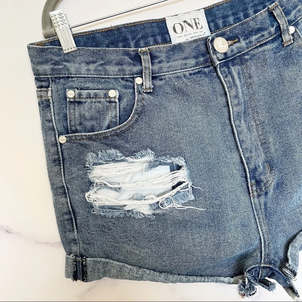 One Teaspoon x Free People Outlaws Distressed Denim Shorts